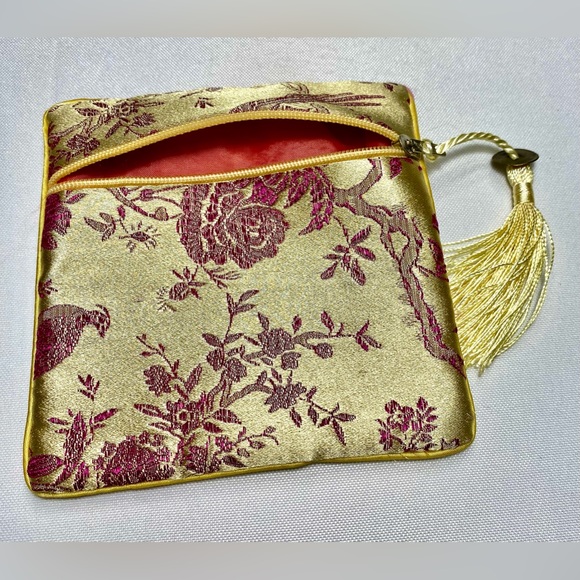 Bag Chinese Silk Brocade Jewelry Bracelet Storage Tassel Zipper Coin Purse - Picture 5 of 5